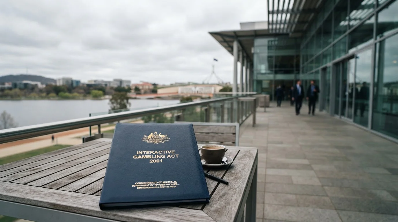 Australian government building with Interactive Gambling Act document folder