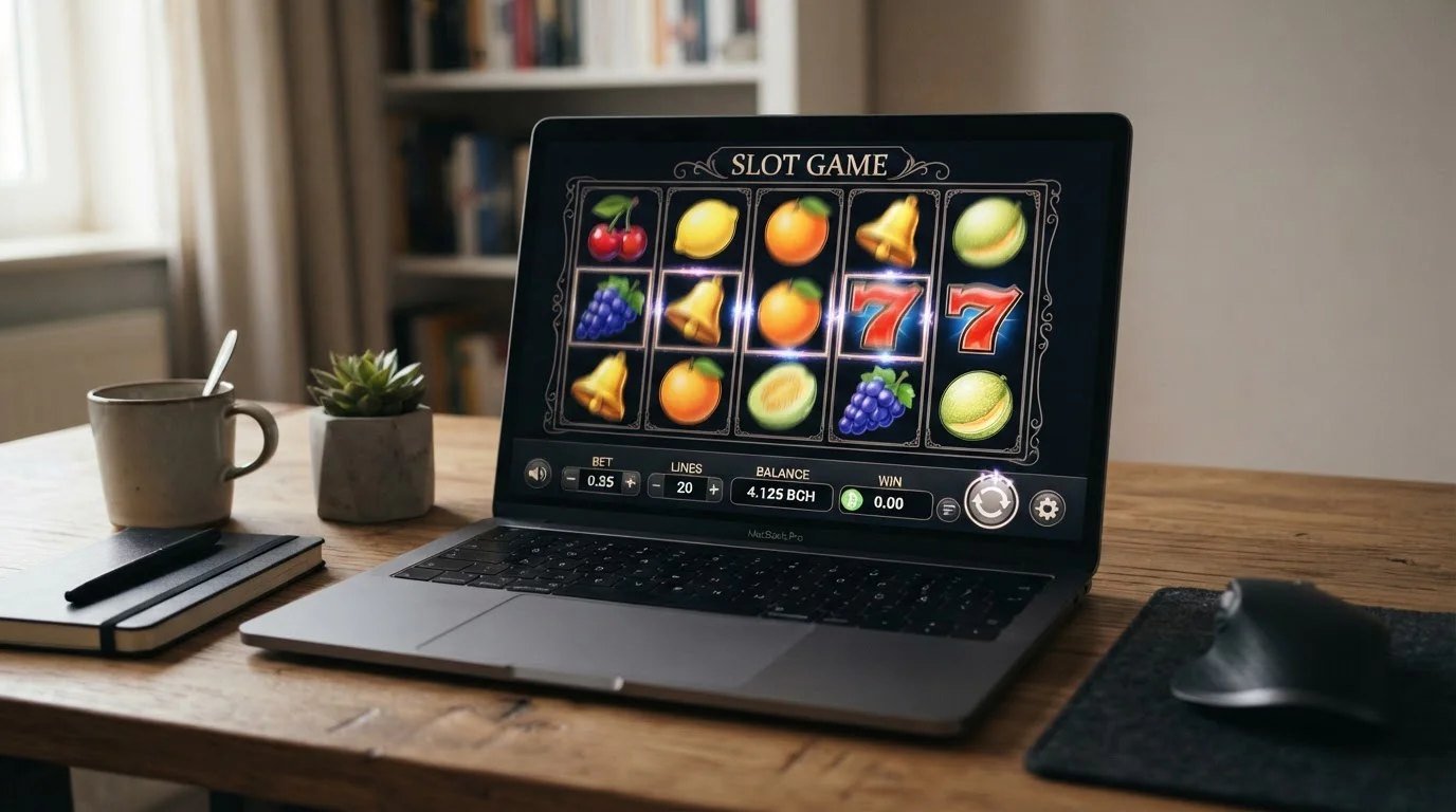 Modern online pokie game interface showing Bitcoin Cash balance and bet controls