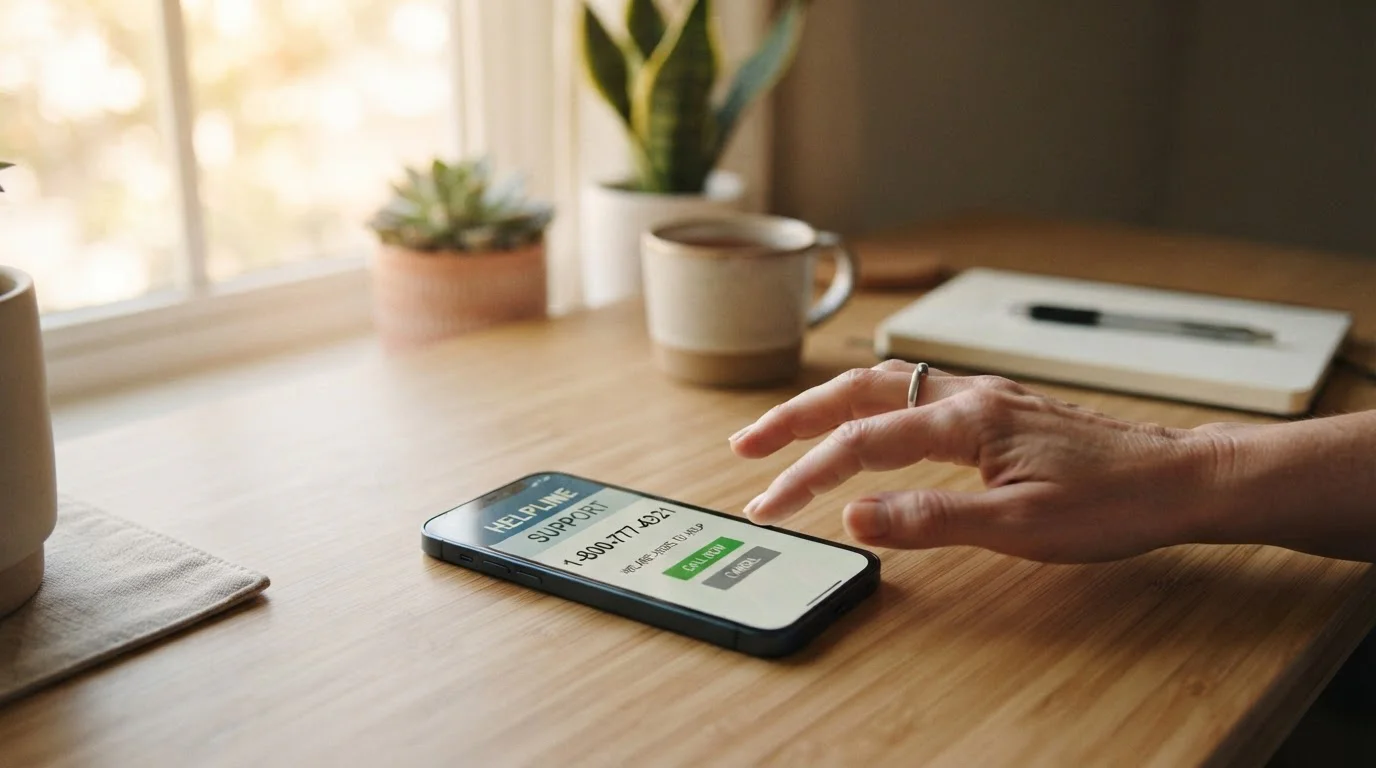 Phone displaying Gambling Help Online contact information and BetStop registration screen
