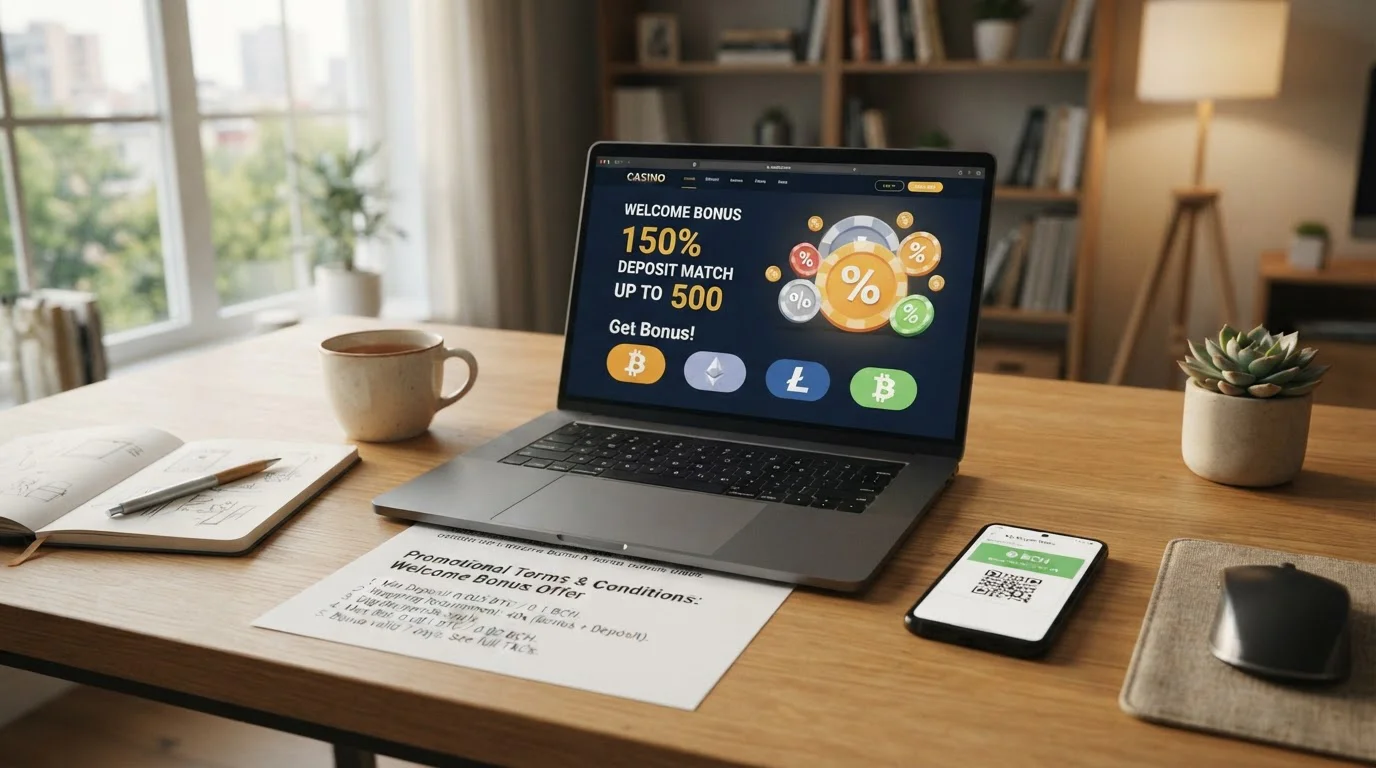 Crypto casino bonus structure showing enhanced percentages for Bitcoin Cash deposits