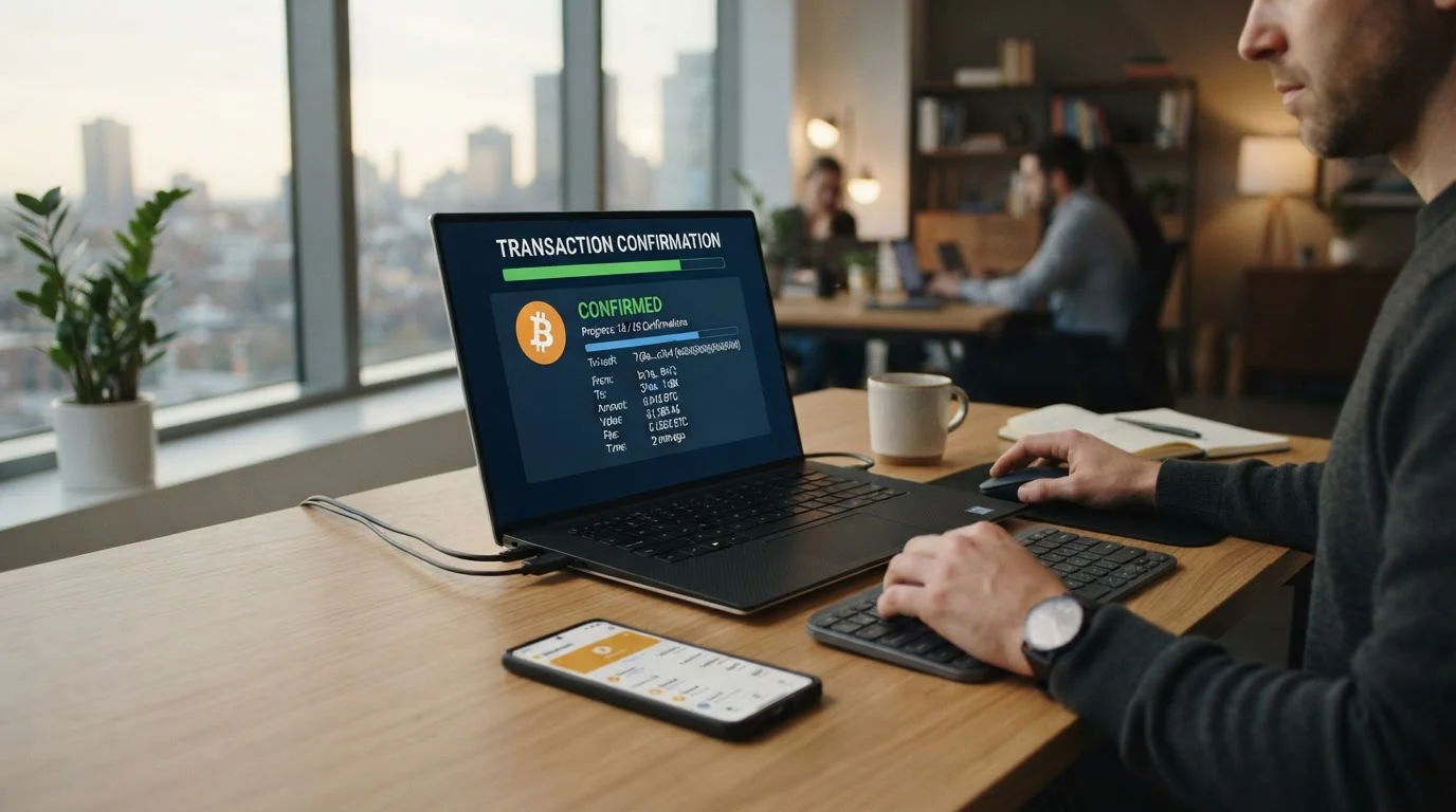 Bitcoin transaction confirmation on blockchain with withdrawal timer