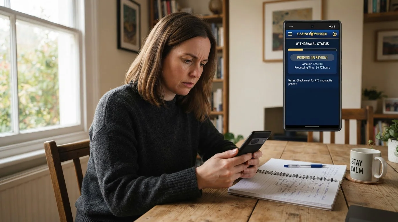 Person reviewing casino withdrawal timeline on mobile device