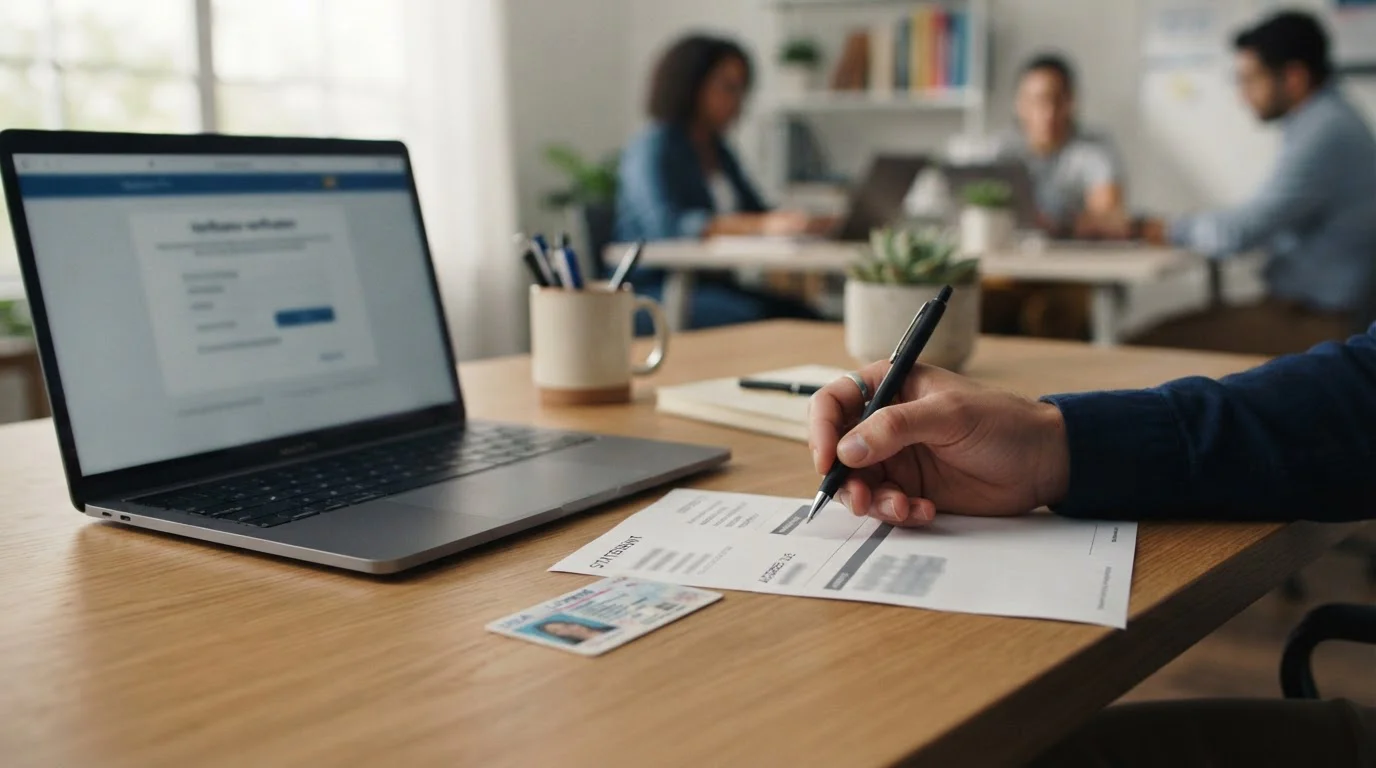 Identity documents and laptop for casino KYC verification process
