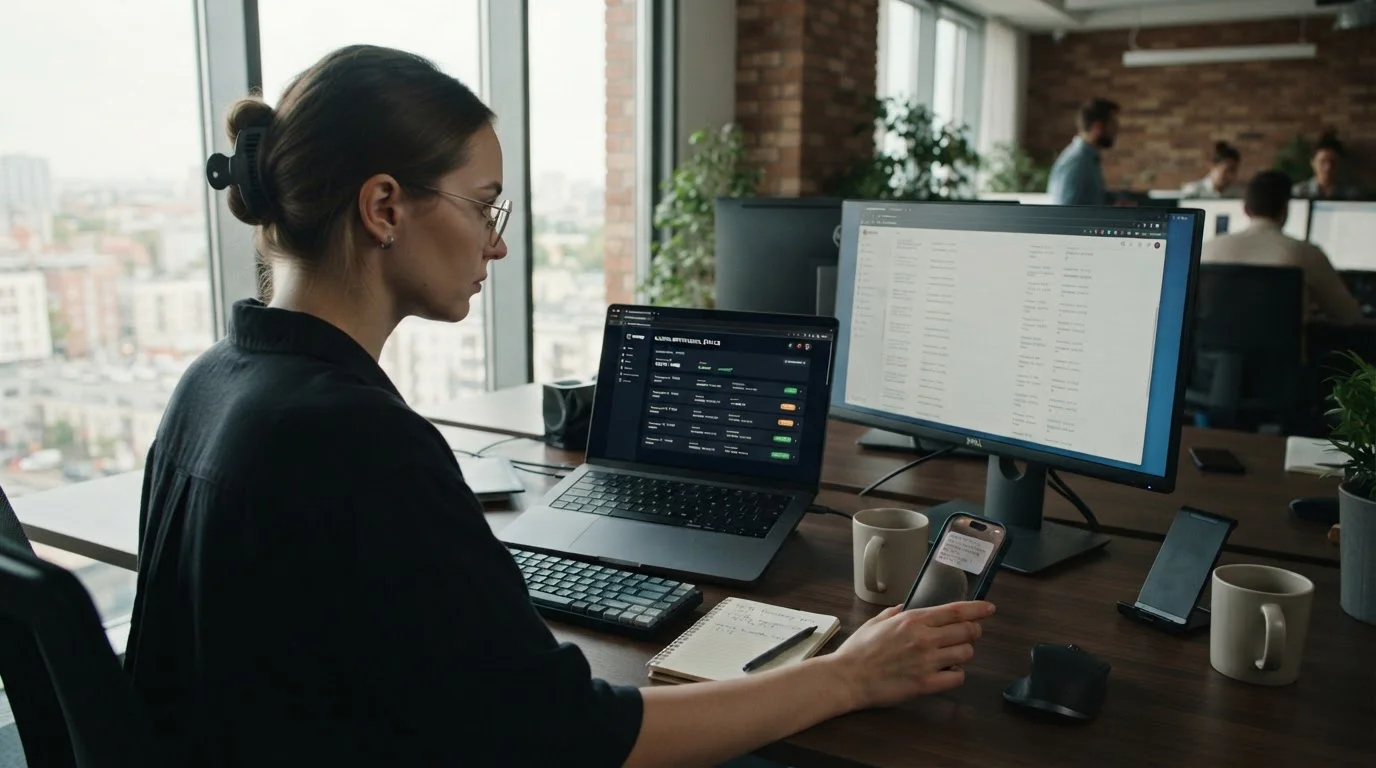Testing workspace with multiple devices showing live casino withdrawal timestamps and bank account notifications