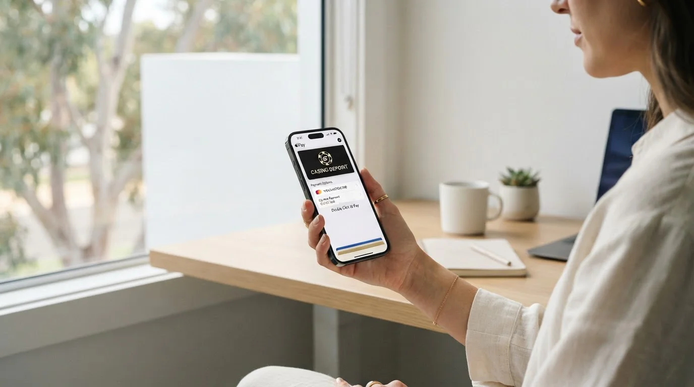 iPhone with Apple Pay Wallet app open showing casino deposit interface