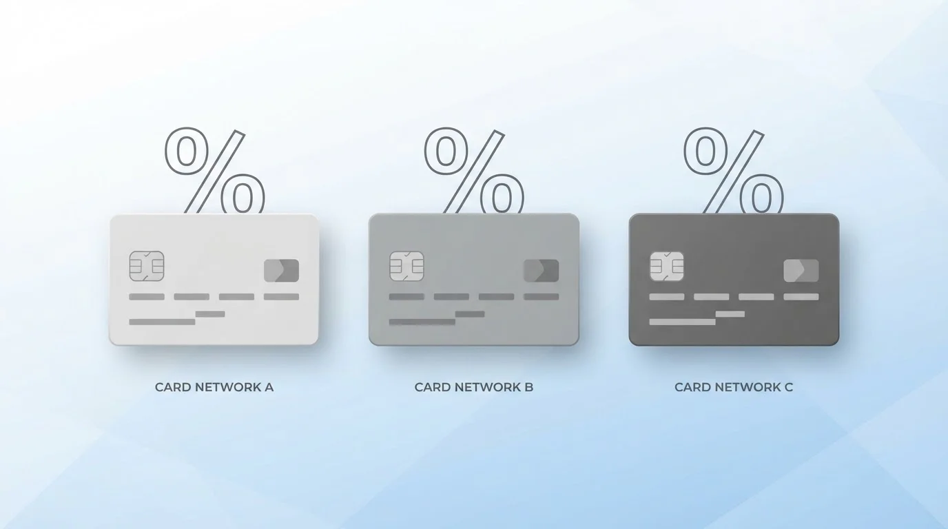 Abstract infographic comparing merchant fees across payment card networks
