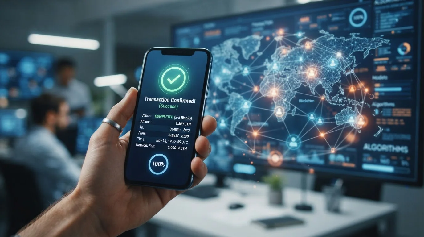 Blockchain transaction confirmation screen showing withdrawal processing