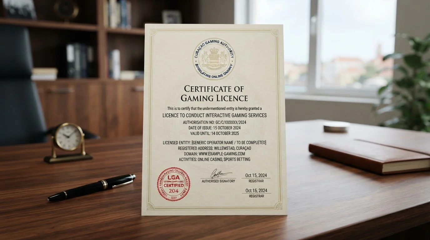 Curaçao Gaming Authority licence certificate with LOK reform seal