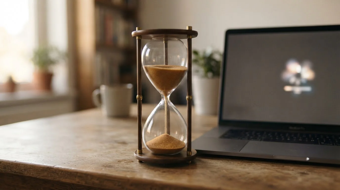 Hourglass beside a laptop showing a casino withdrawal in progress