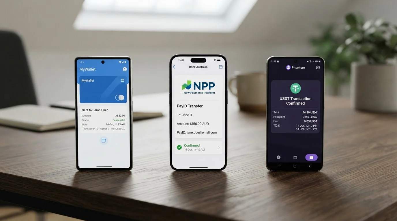 Comparison of fastest casino payout methods showing PayID crypto and e-wallet interfaces