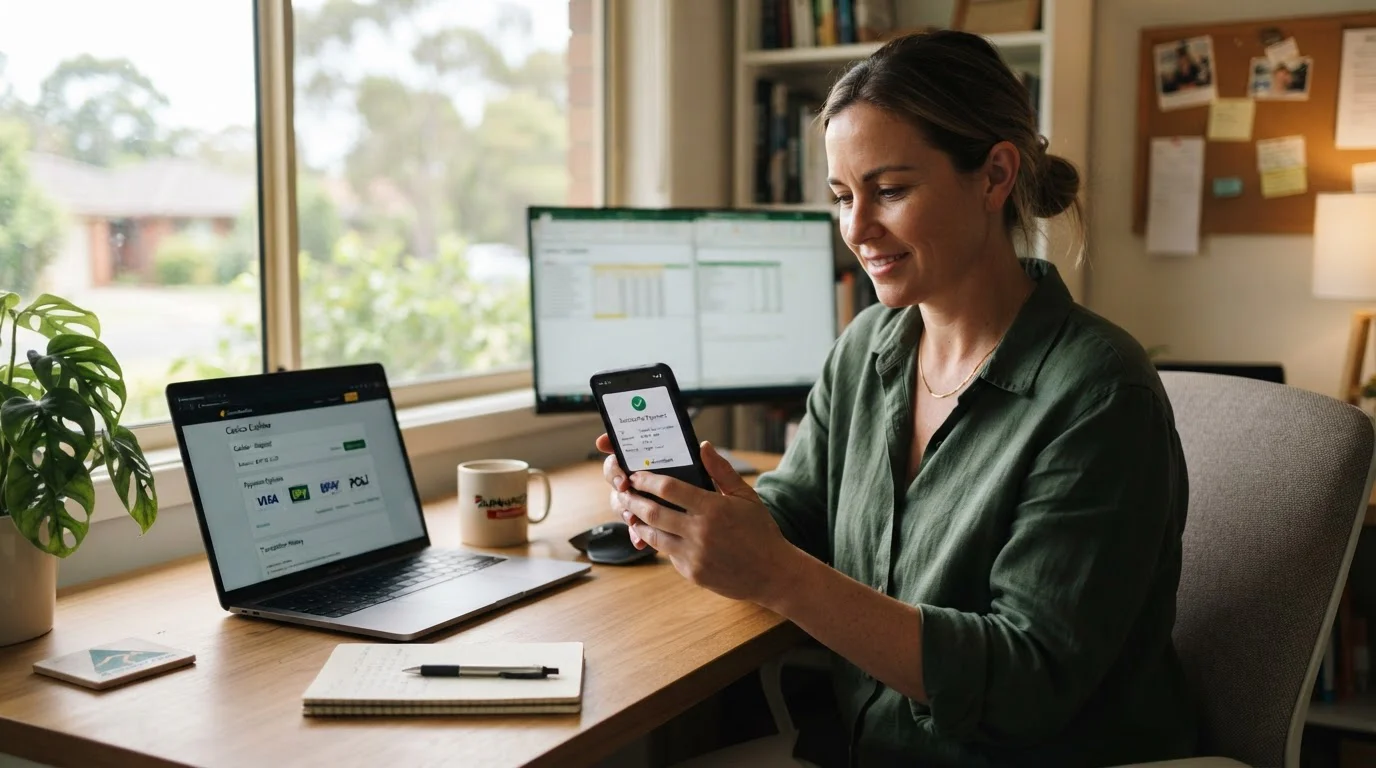 Australian player checking PayID casino withdrawal on mobile banking app