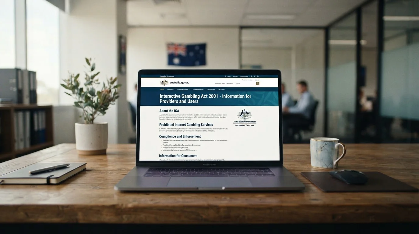 Open laptop displaying Australian government website page about Interactive Gambling Act