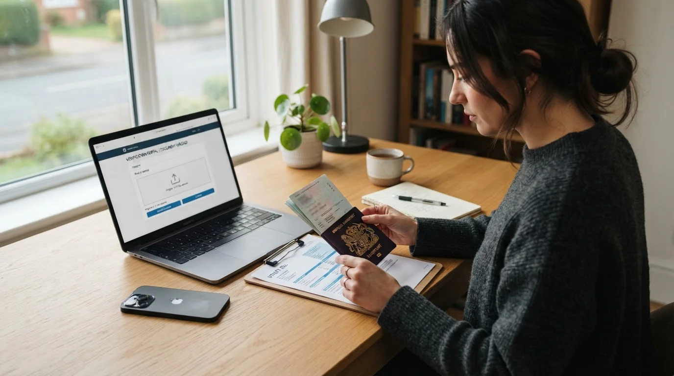 Person at desk reviewing identity documents for casino KYC verification process