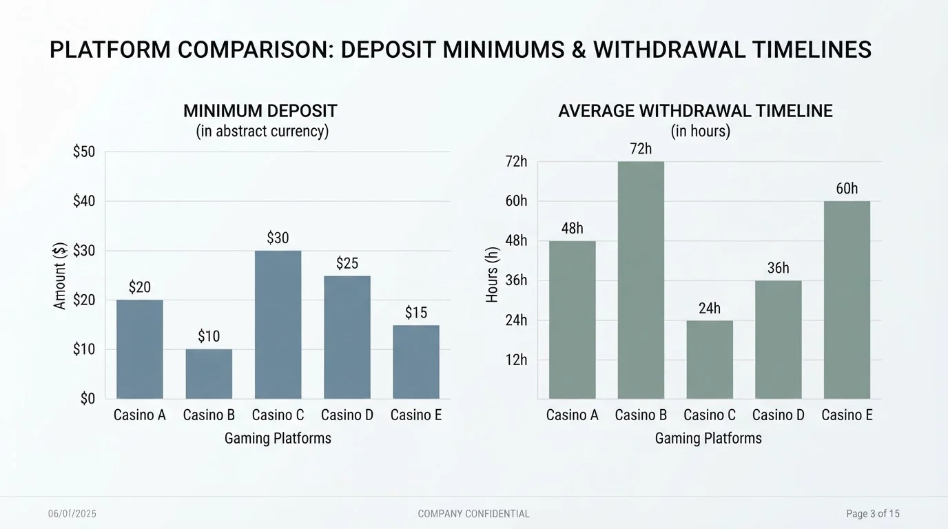 Comparison chart of MiFinity casino withdrawal timelines and minimum deposits