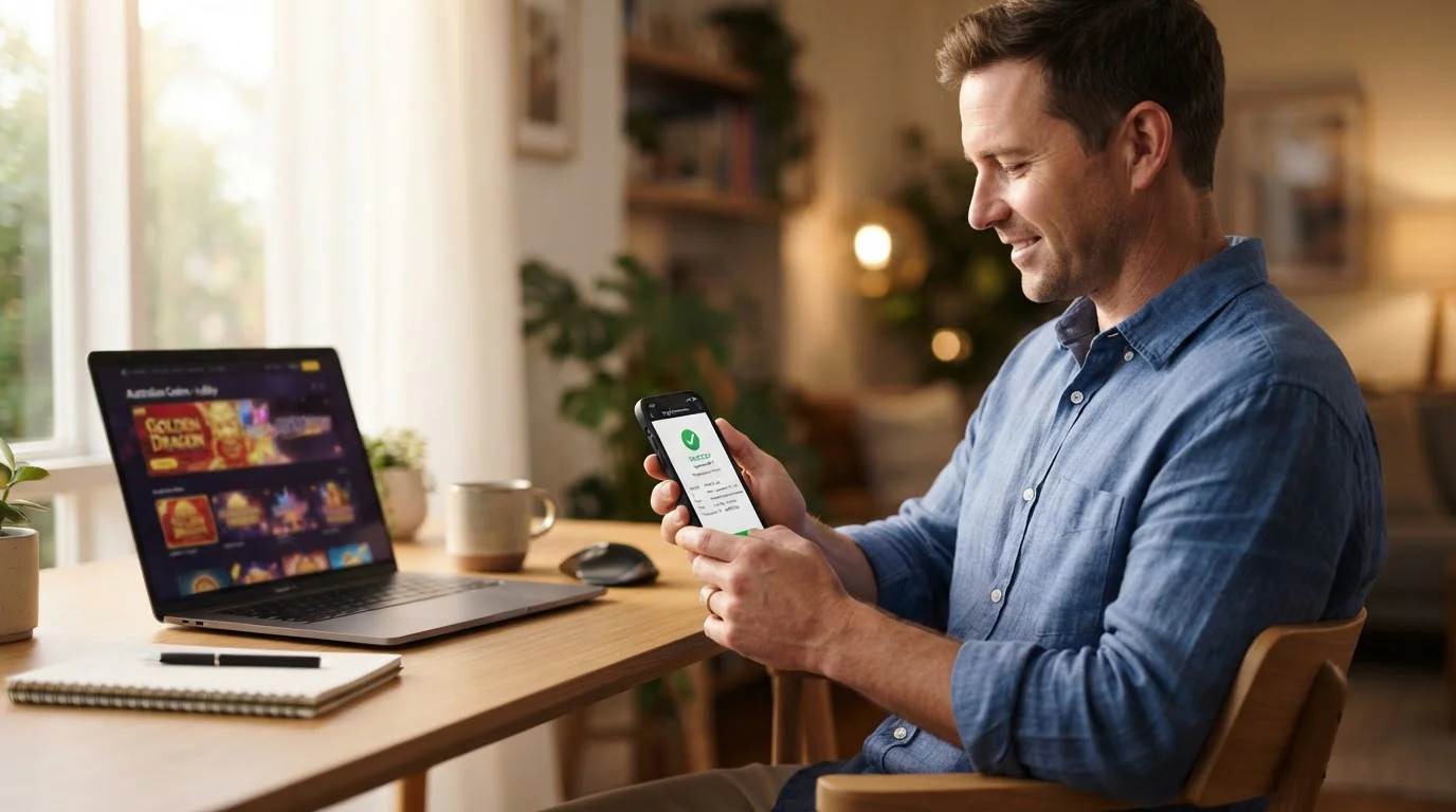 Australian player using PayID for instant pokies deposit on mobile device