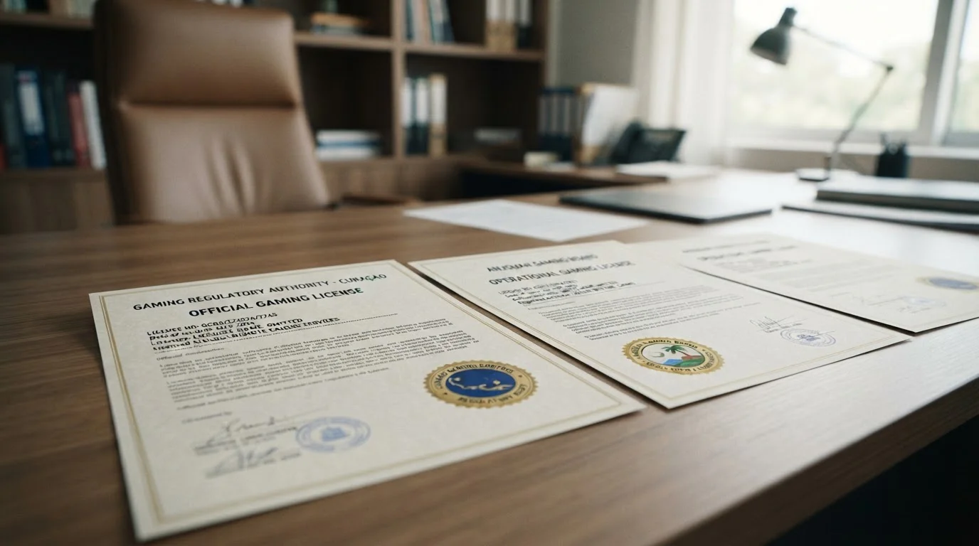 Offshore casino licensing documents with Curaçao and Anjouan seals