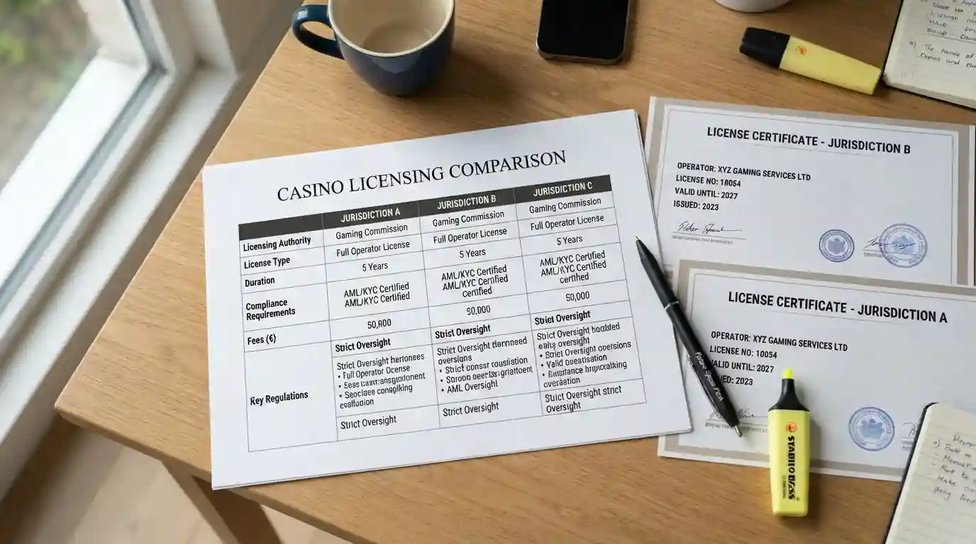 Comparison document showing offshore casino licensing and deposit thresholds
