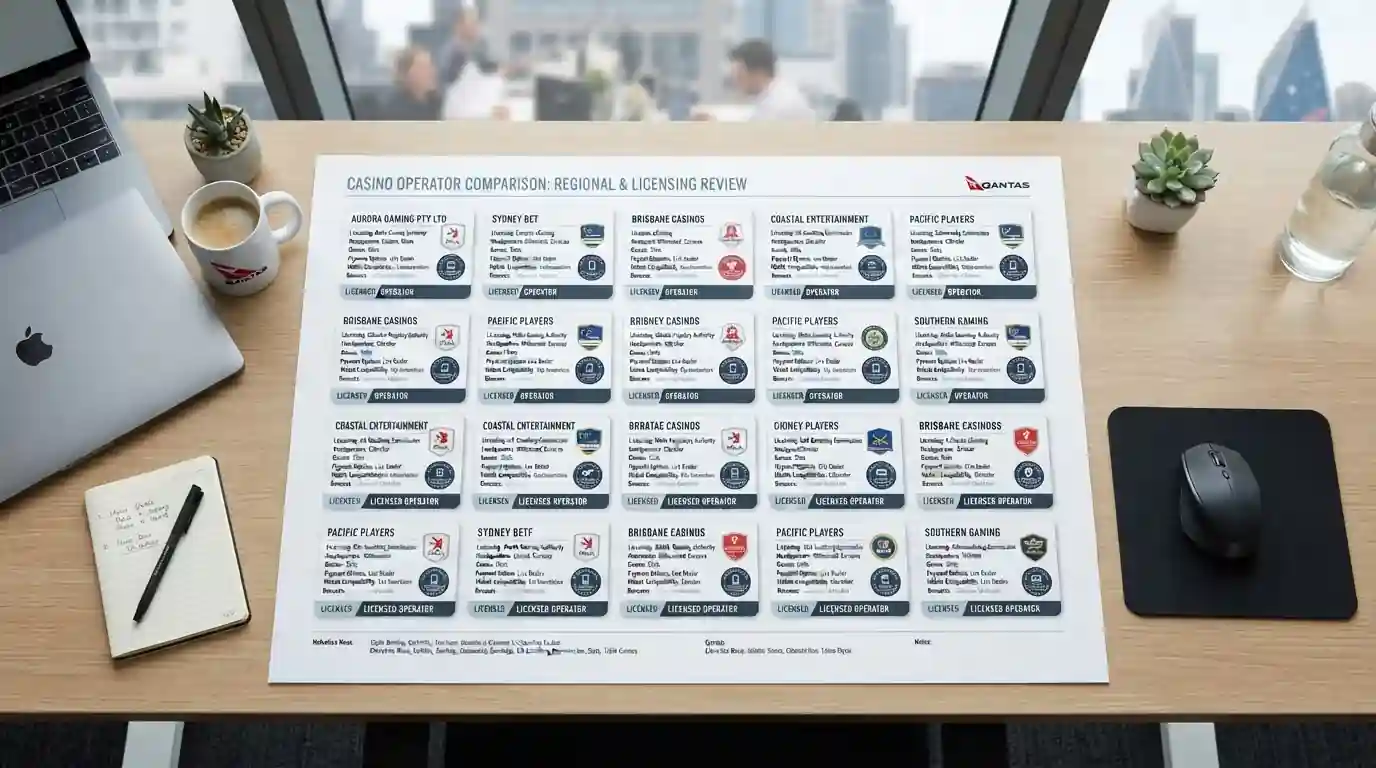 Comparison table layout with offshore casino operators and licensing badges