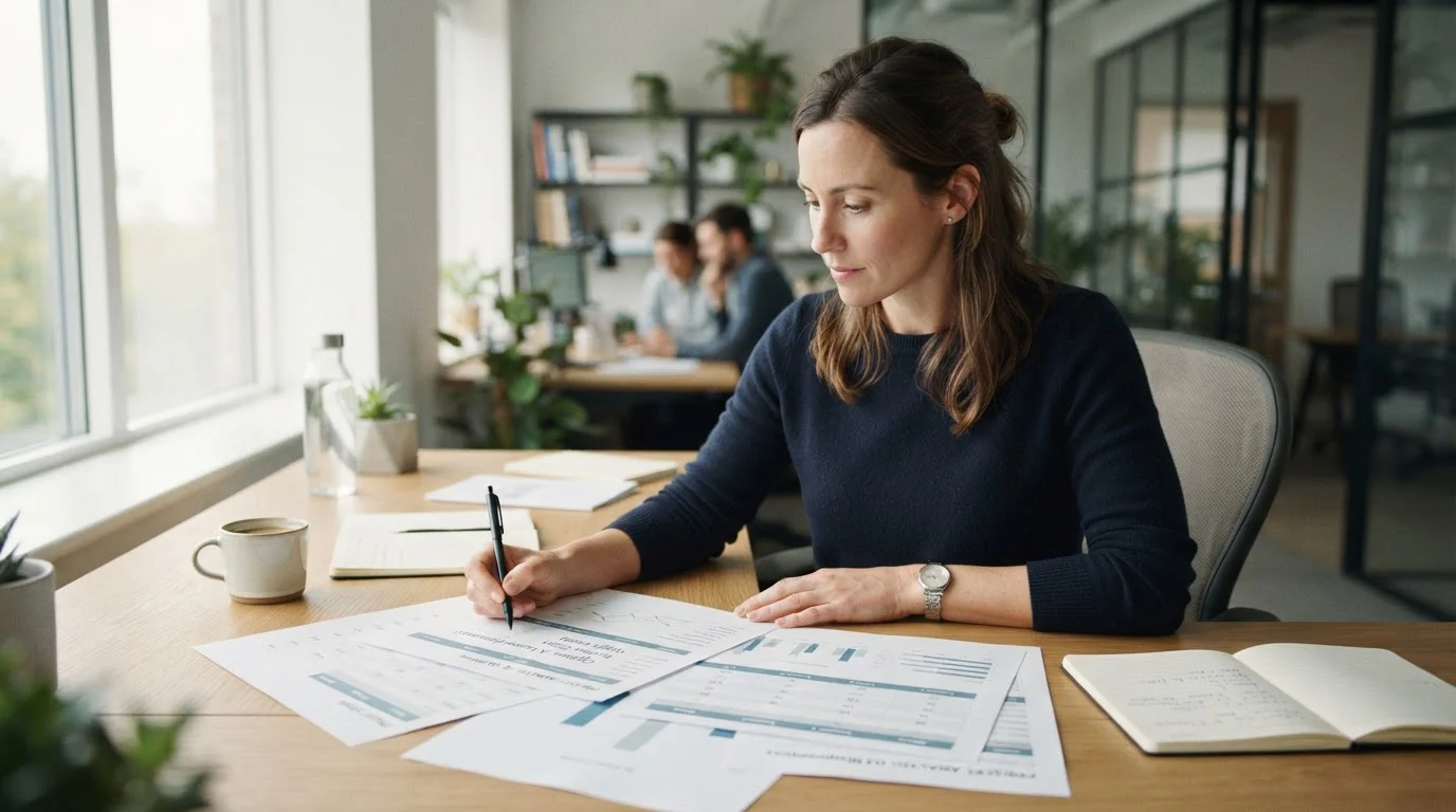 Person reviewing printed casino comparison documents at organized workspace