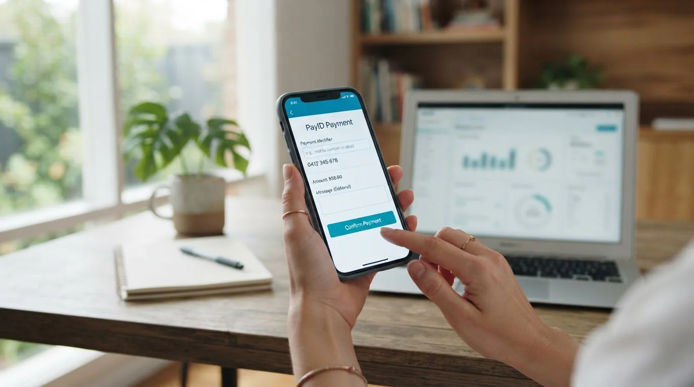Mobile banking app showing PayID casino deposit interface