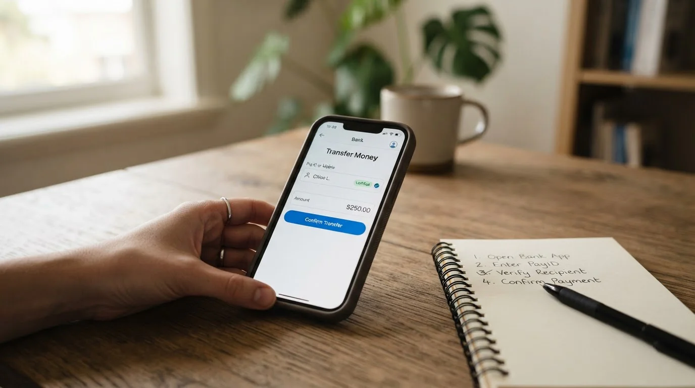 Step-by-step PayID deposit process on mobile phone