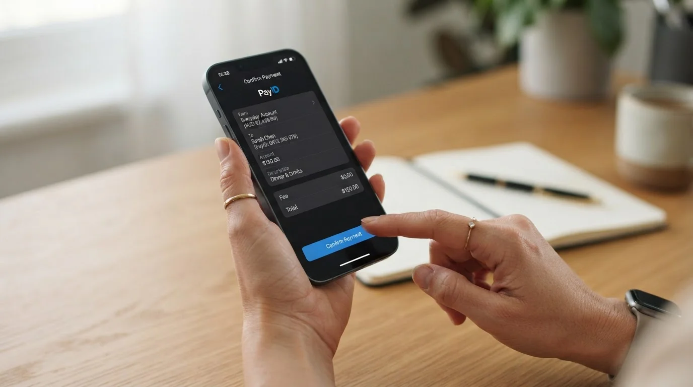 Smartphone showing PayID instant bank transfer interface on Australian banking app