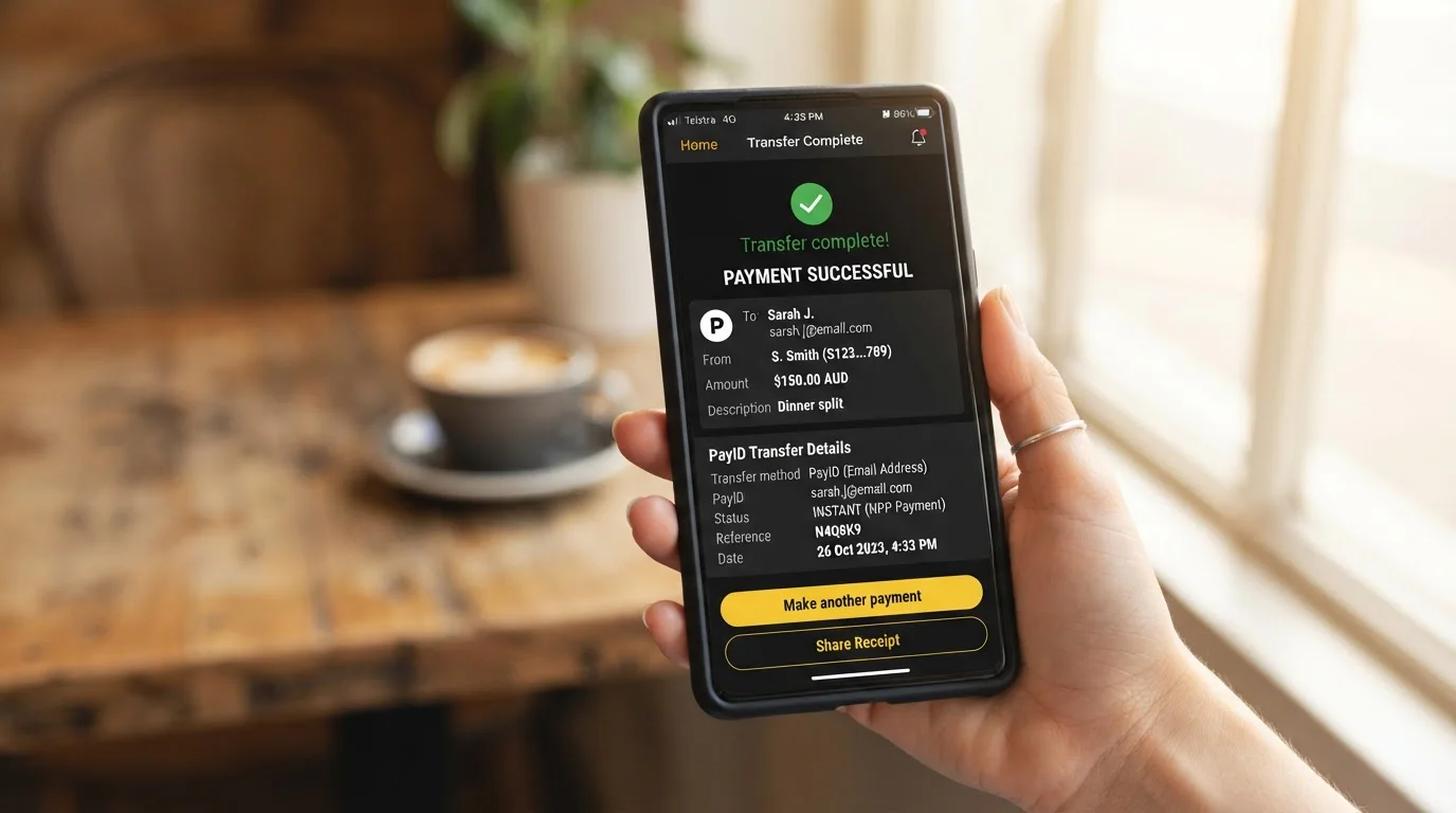 PayID NPP instant transfer on Australian smartphone banking app