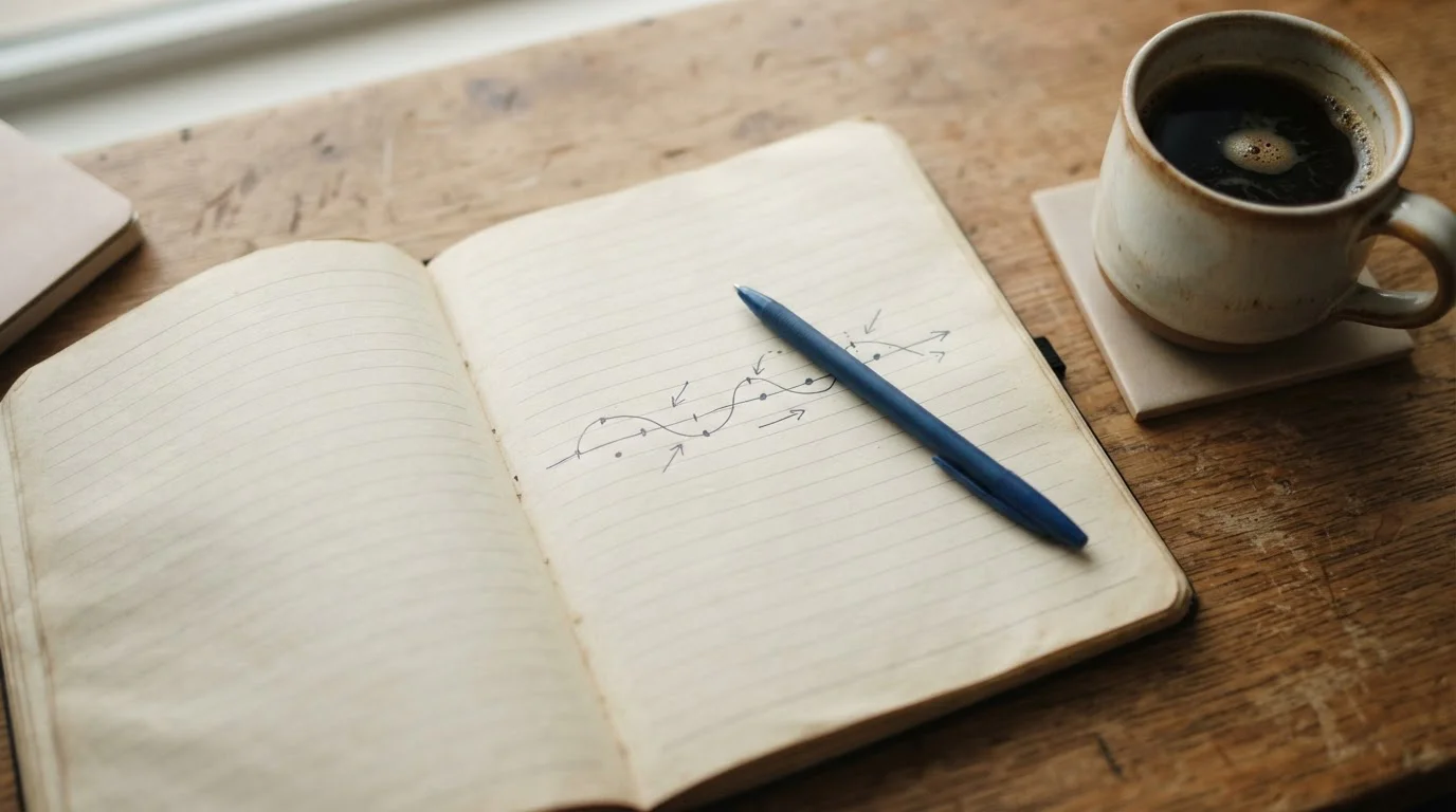 Timeline sketch comparing payment method speeds in a planning notebook