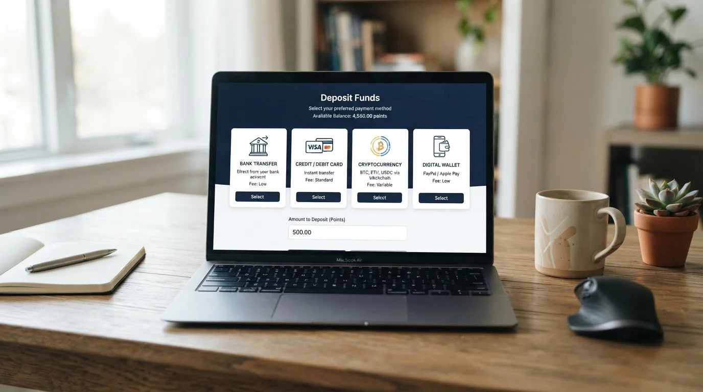 Payz wallet funding screen showing deposit methods