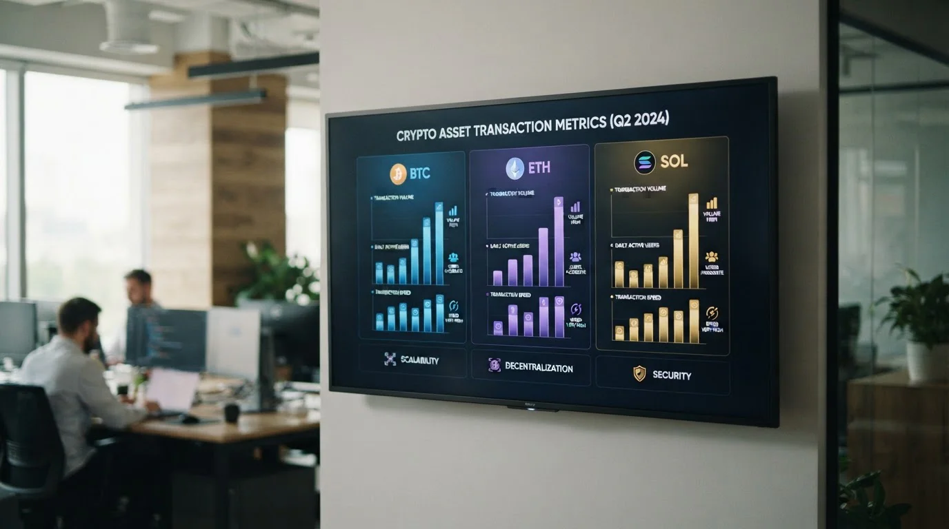 Clean comparison chart showing Solana Bitcoin Ethereum transaction speeds and fees