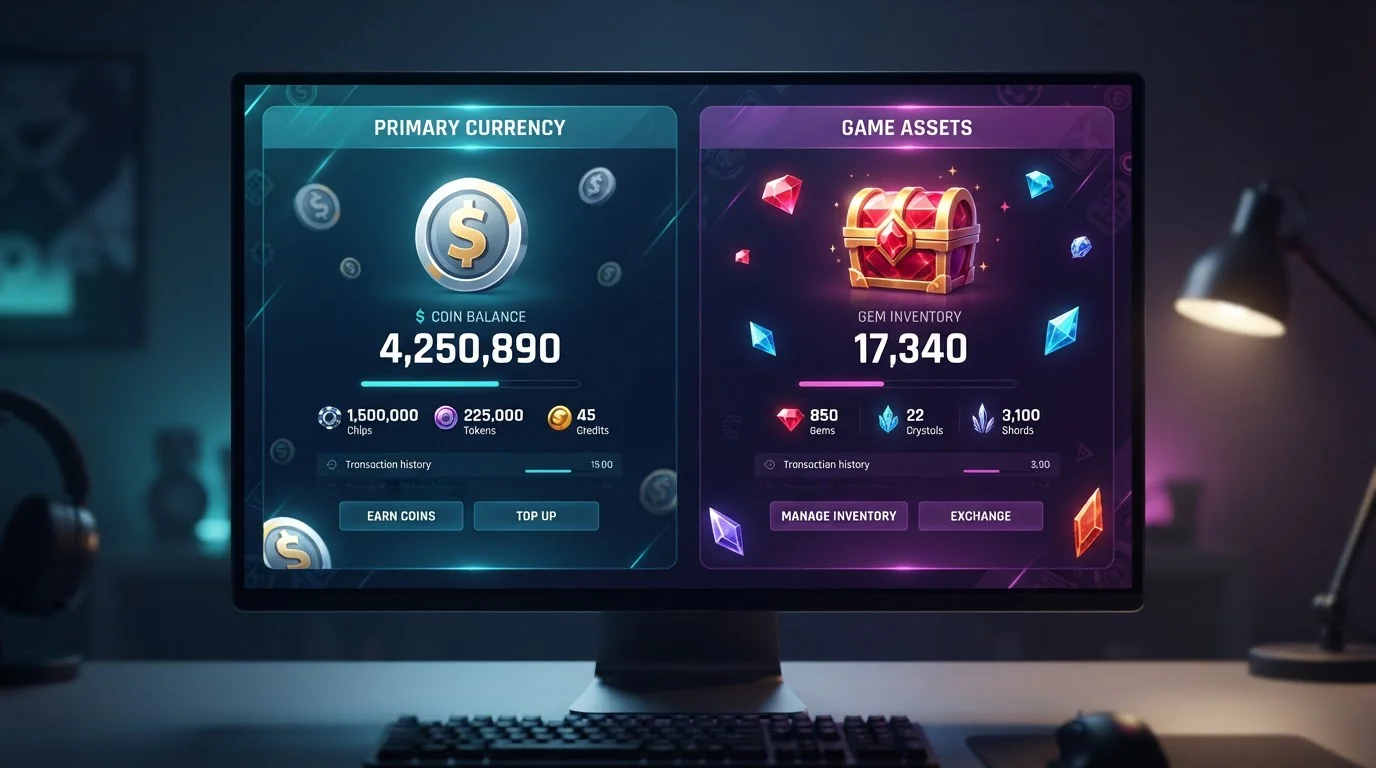 Sweepstakes casino interface showing dual-currency model with Gold Coins and Sweeps Coins