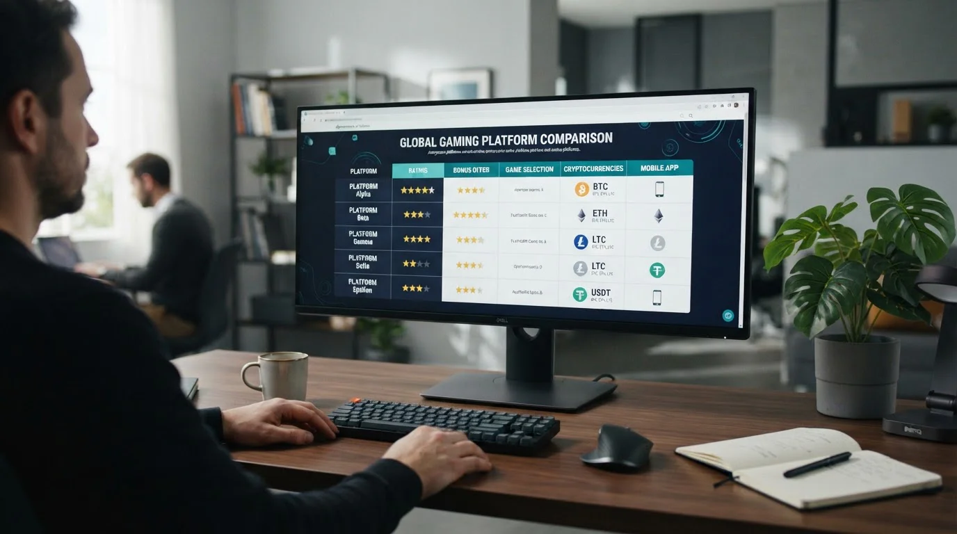 Comparison of offshore crypto casino platforms on desktop screen