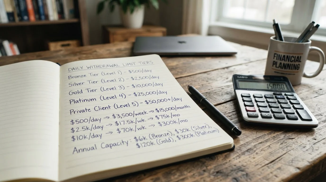 Notebook showing withdrawal limit calculations across different tiers
