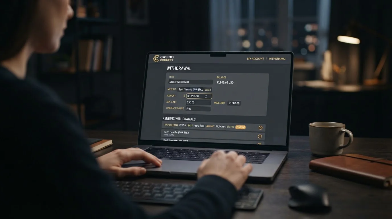 Casino withdrawal screen showing minimum cashout threshold and pending verification
